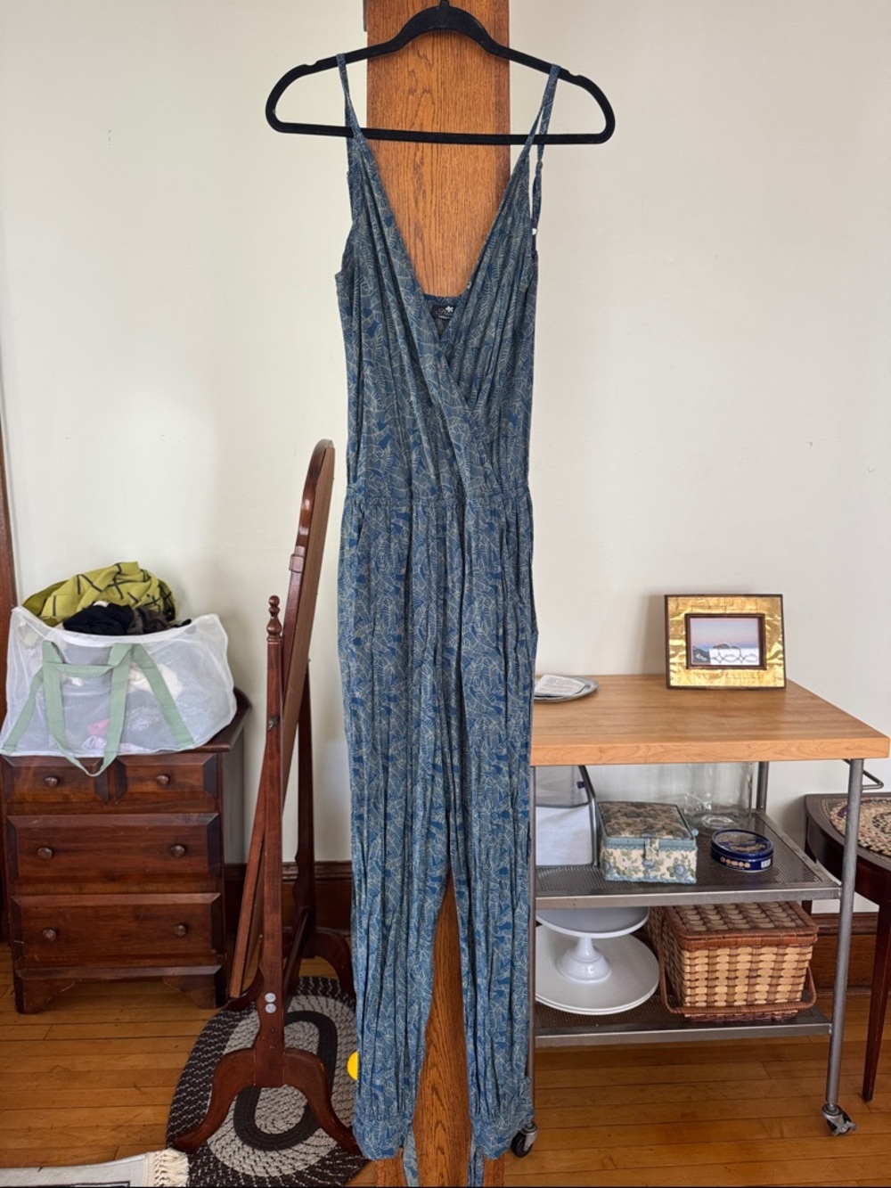 Blue Leaf Patterned Sleeveless Jumpsuit - Nectar Creations